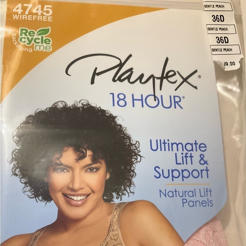 Playtex 18 Hour Bra 4745 Gentle Peach 36D Wireless Tagless 4-way Support
